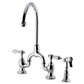 Kingston KS7793BALBS Heirloom Bridge Kitchen Faucet with Brass Sprayer, Antique Brass finish against a polished chrome design.