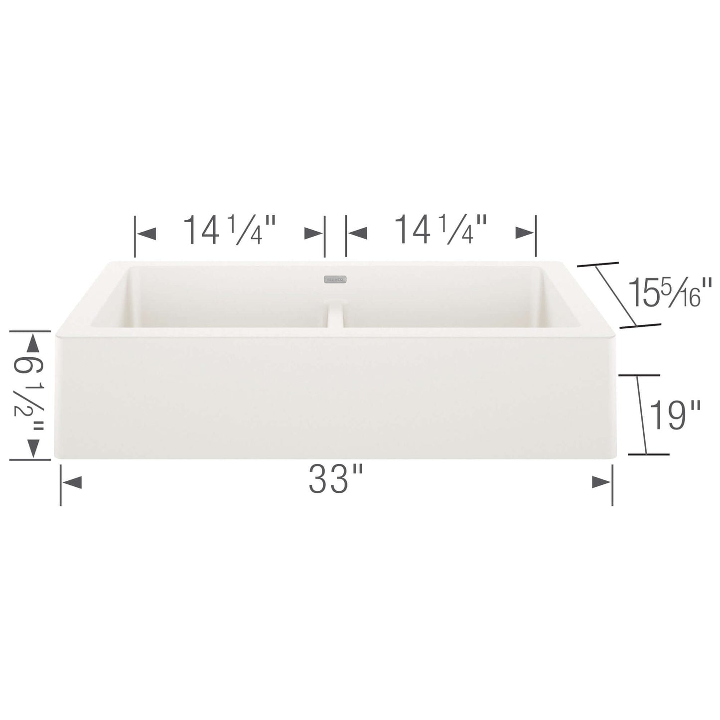 BLANCO VINTERA 33" SILGRANIT Double Bowl Farmhouse Sink dimensions with apron-front design.
