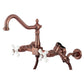 Kingston KS1243PXBS Heritage Two-Handle Wall Mount Bridge Kitchen Faucet with Brass Sprayer, Antique Brass