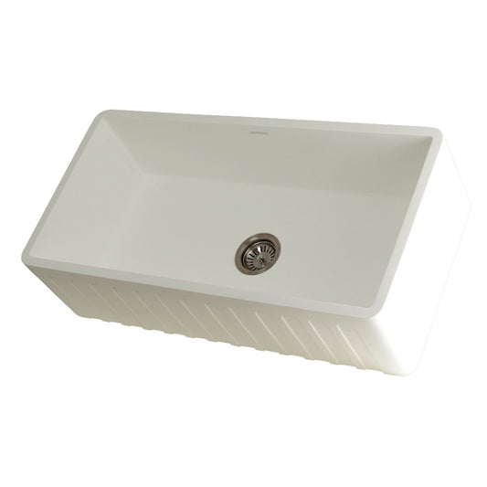 KINGSTON Brass Gourmetier 36" Solid Surface Single Bowl Kitchen Sink - Matte White