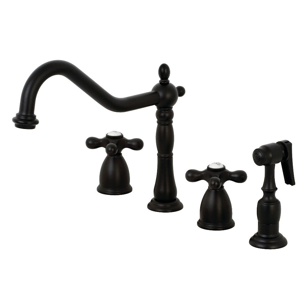 Kingston Brass KB1793AXBS Heritage Double-Handle Widespread Kitchen Faucet with Brass Sprayer, Antique Brass