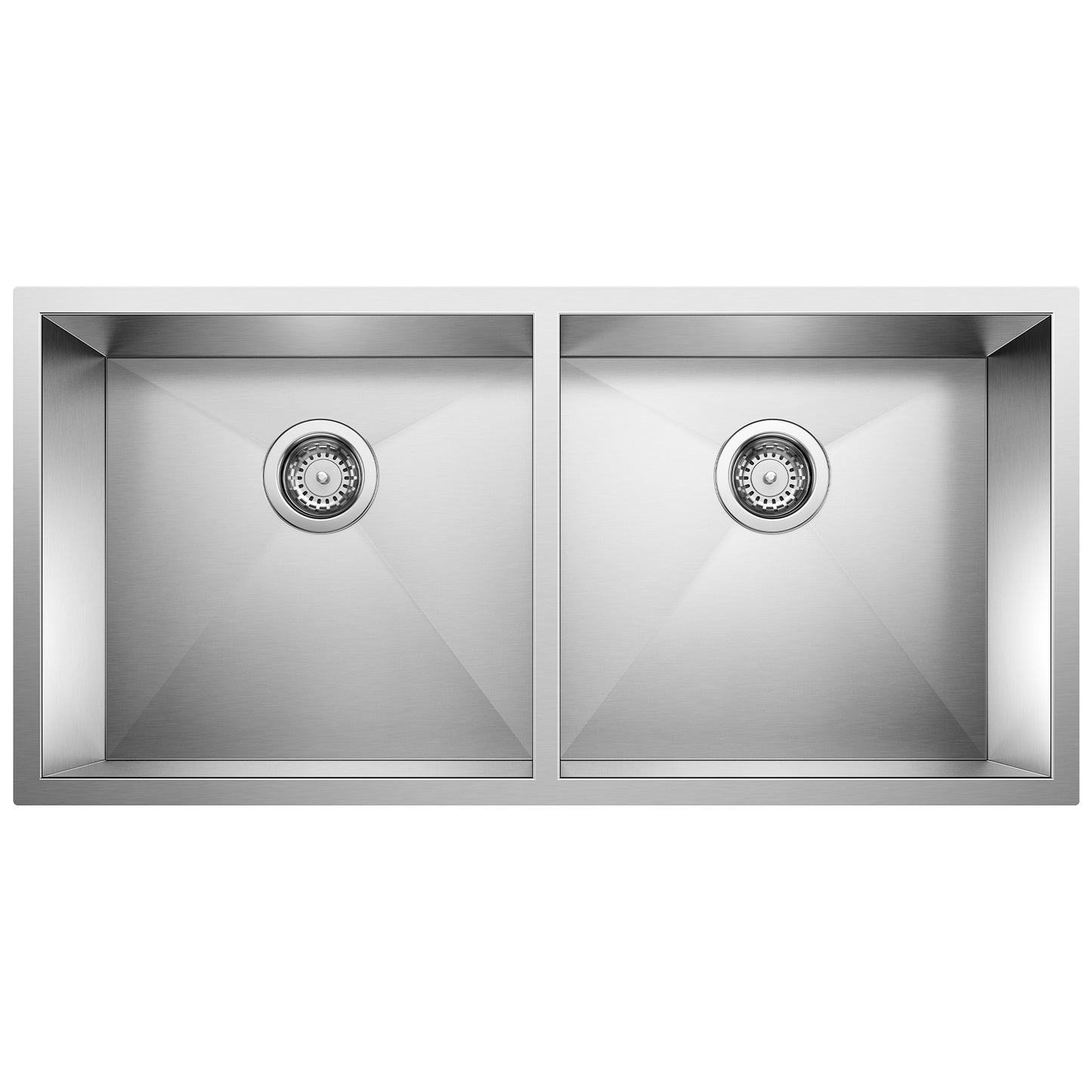BLANCO Precision R0 37" 50/50 Double Bowl Undermount Stainless Steel Kitchen Sink with dual basins.
