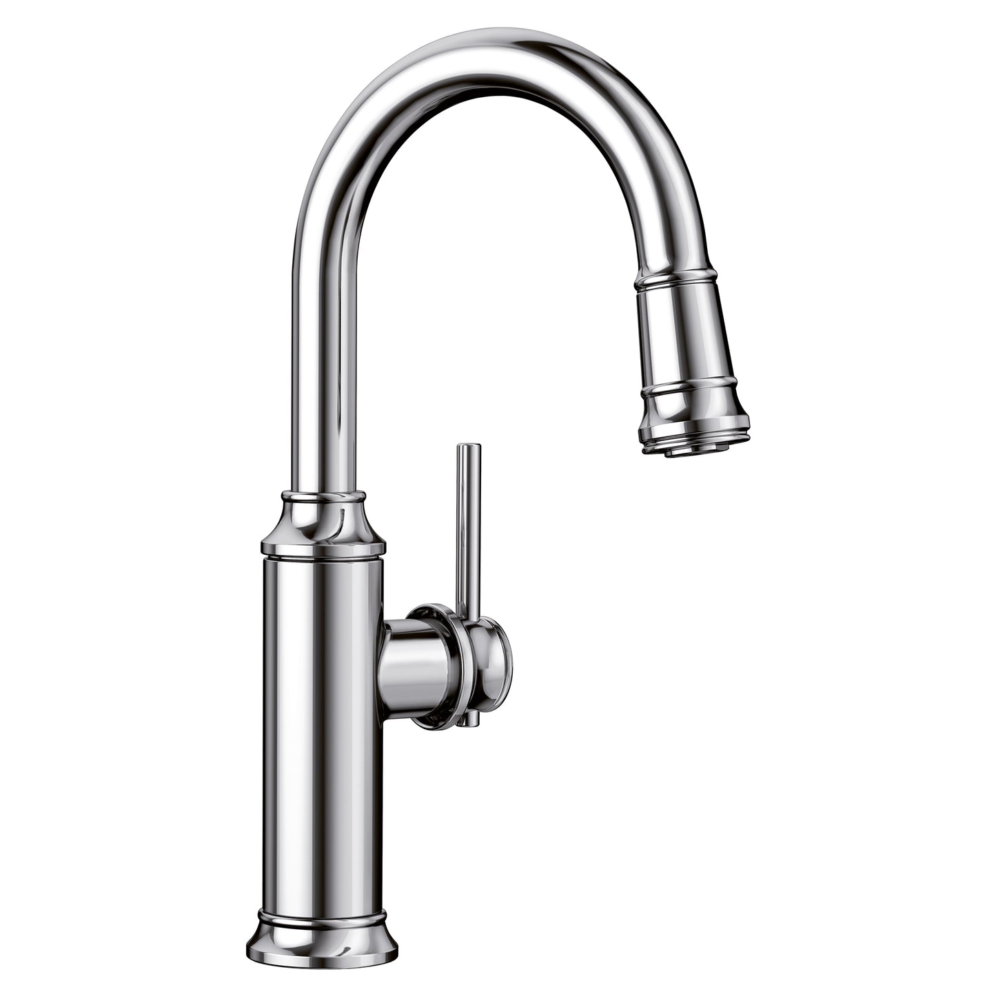 BLANCO Empressa Pull-Down Bar Faucet with vintage design and modern functionality for kitchen islands and bars.