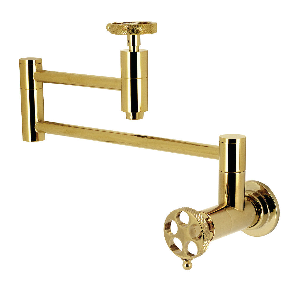 Kingston Brass KS8103RKX Webb Wall Mount Pot Filler Faucet with Knurled Handle, Antique Brass