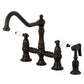 Kingston KS3277PLBS Restoration Bridge Kitchen Faucet with Brass Sprayer, Brushed Brass, Oil Rubbed Bronze finish