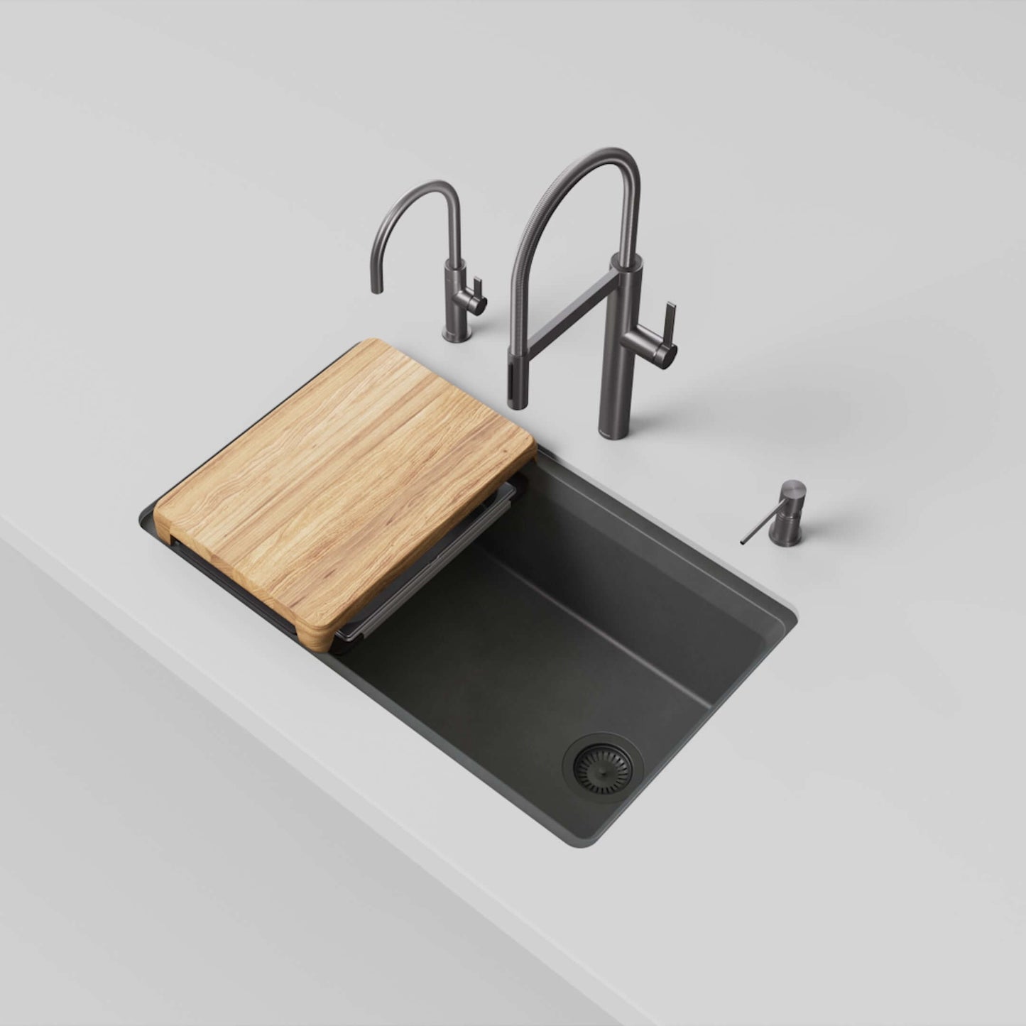 BLANCO Inteos SILGRANIT 33" Single Bowl Reversible Undermount Workstation Kitchen Sink with wood cutting board