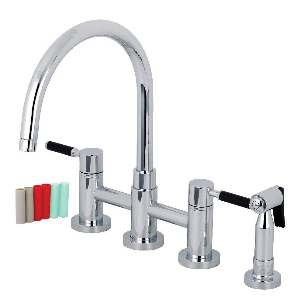 Kingston KS8278DKLBS Kaiser Bridge Kitchen Faucet with Brass Sprayer, Brushed Nickel