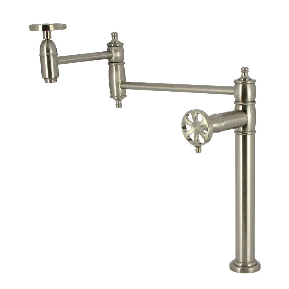 Kingston Brass KS3703RX Belknap Deck Mount Pot Filler Faucet, Antique Brass with brushed nickel finish