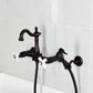 Kingston KS2443PXBS Heritage Two-Handle Wall Mount Bridge Kitchen Faucet with Brass Sprayer, Antique Brass
