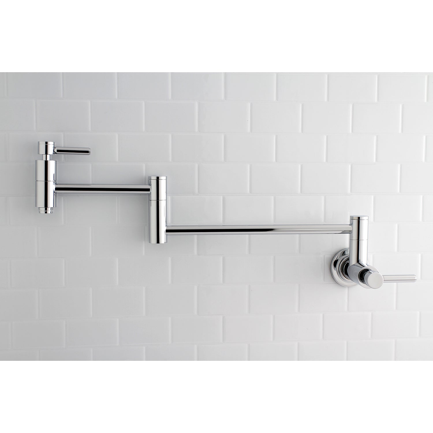 Kingston Brass KS8103DL Concord Wall Mount Pot Filler Faucet, Antique Brass view with foldable swing arms.