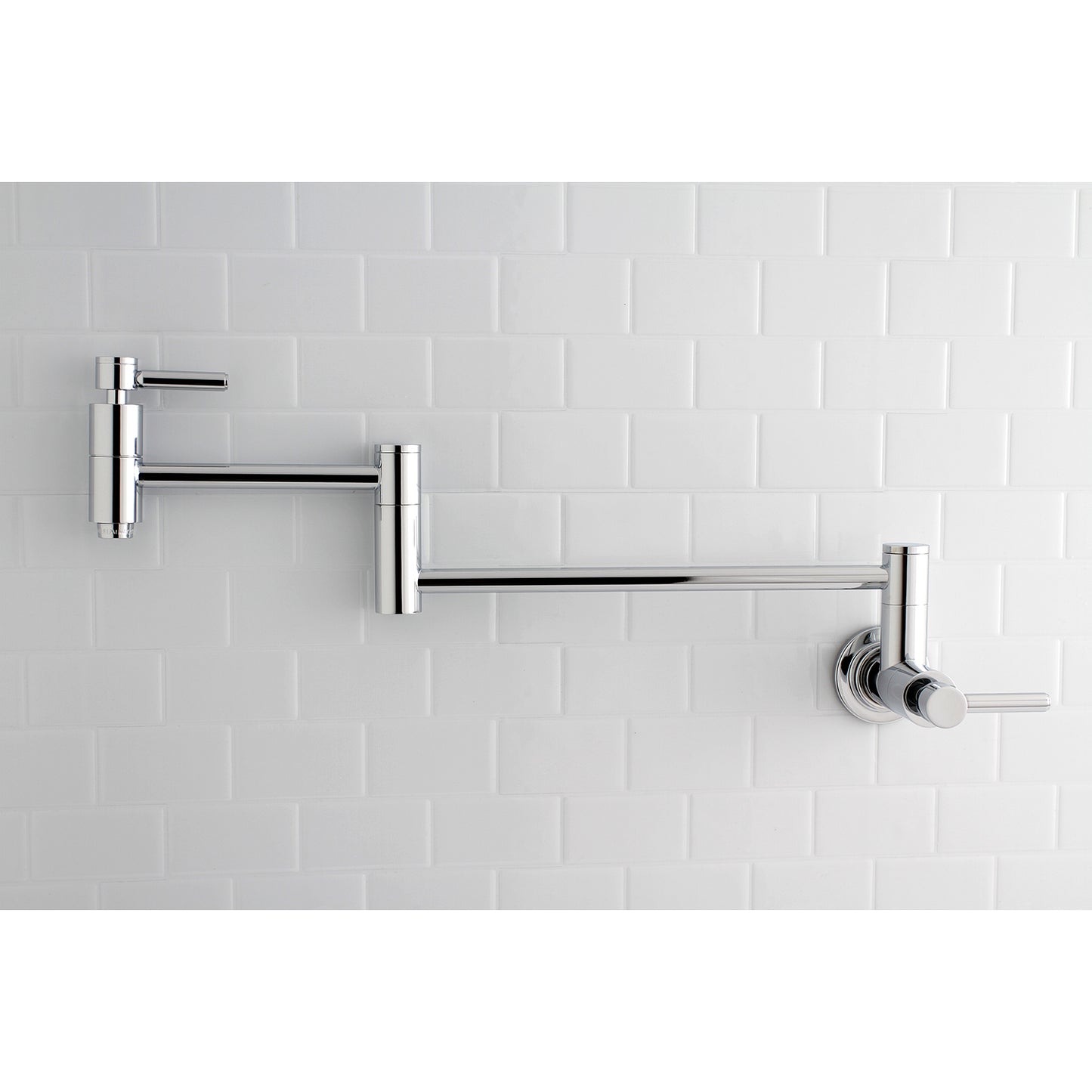 Kingston Brass KS8103DL Concord Wall Mount Pot Filler Faucet, Antique Brass view with foldable swing arms.
