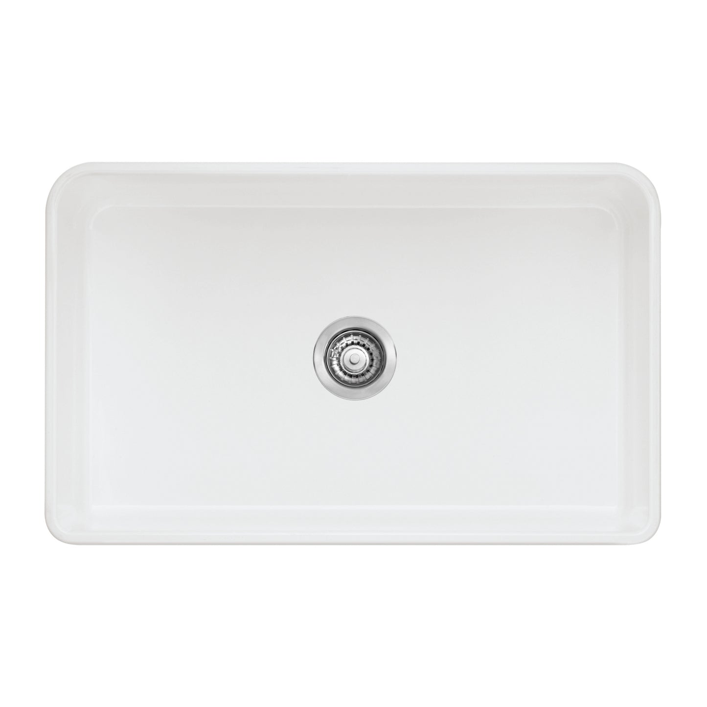 Cerana 30" Fireclay Single Bowl Apron-Front Farmhouse Sink - White top view showcasing smooth, glossy surface and drain.