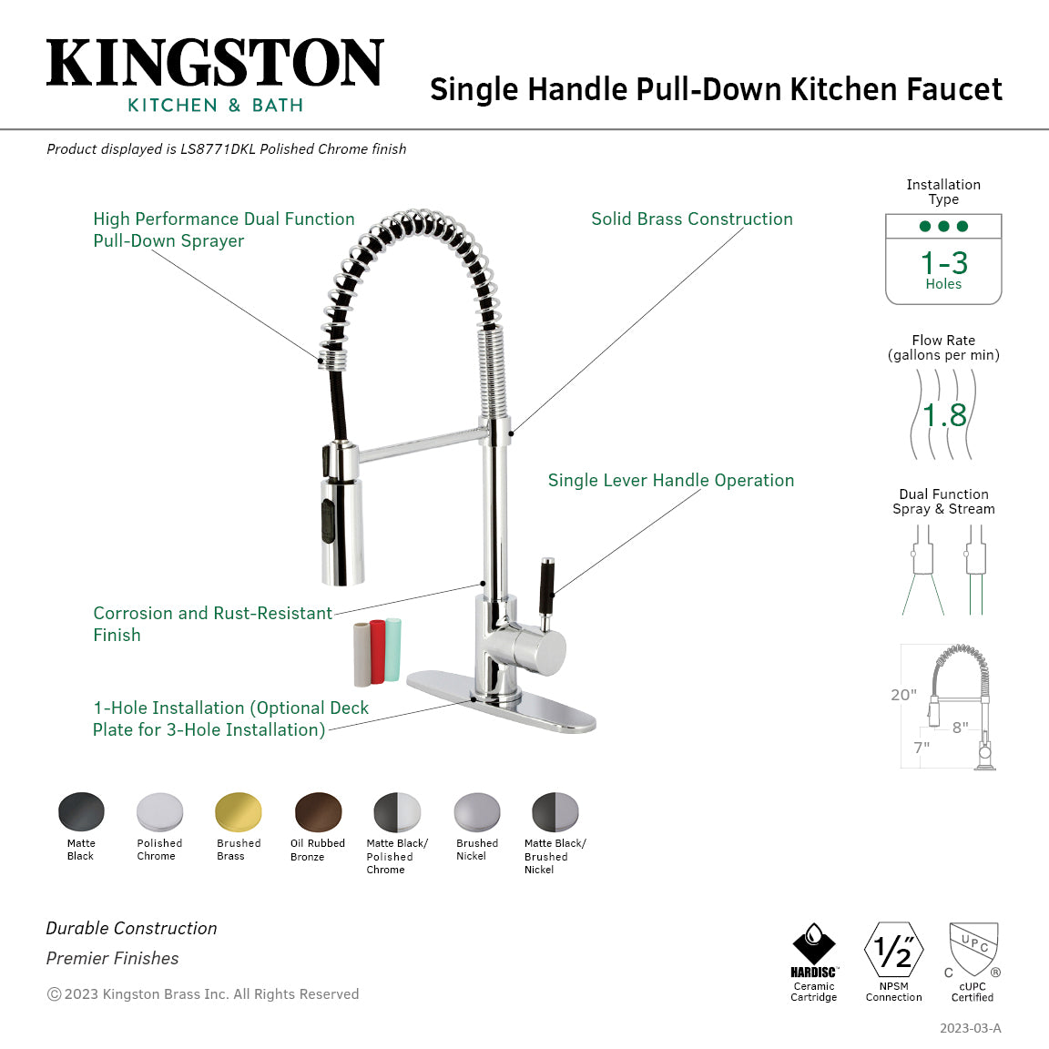 Kingston Brass LS8773DKL Kaiser Pre-Rinse Kitchen Faucet