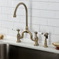 Kingston KS7793PLBS English Country Bridge Kitchen Faucet with Brass Sprayer, Antique Brass in a kitchen setting.