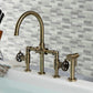 Kingston KS2333RKX Webb Knurled Handle Bridge Kitchen Faucet with Brass Sprayer, Antique Brass