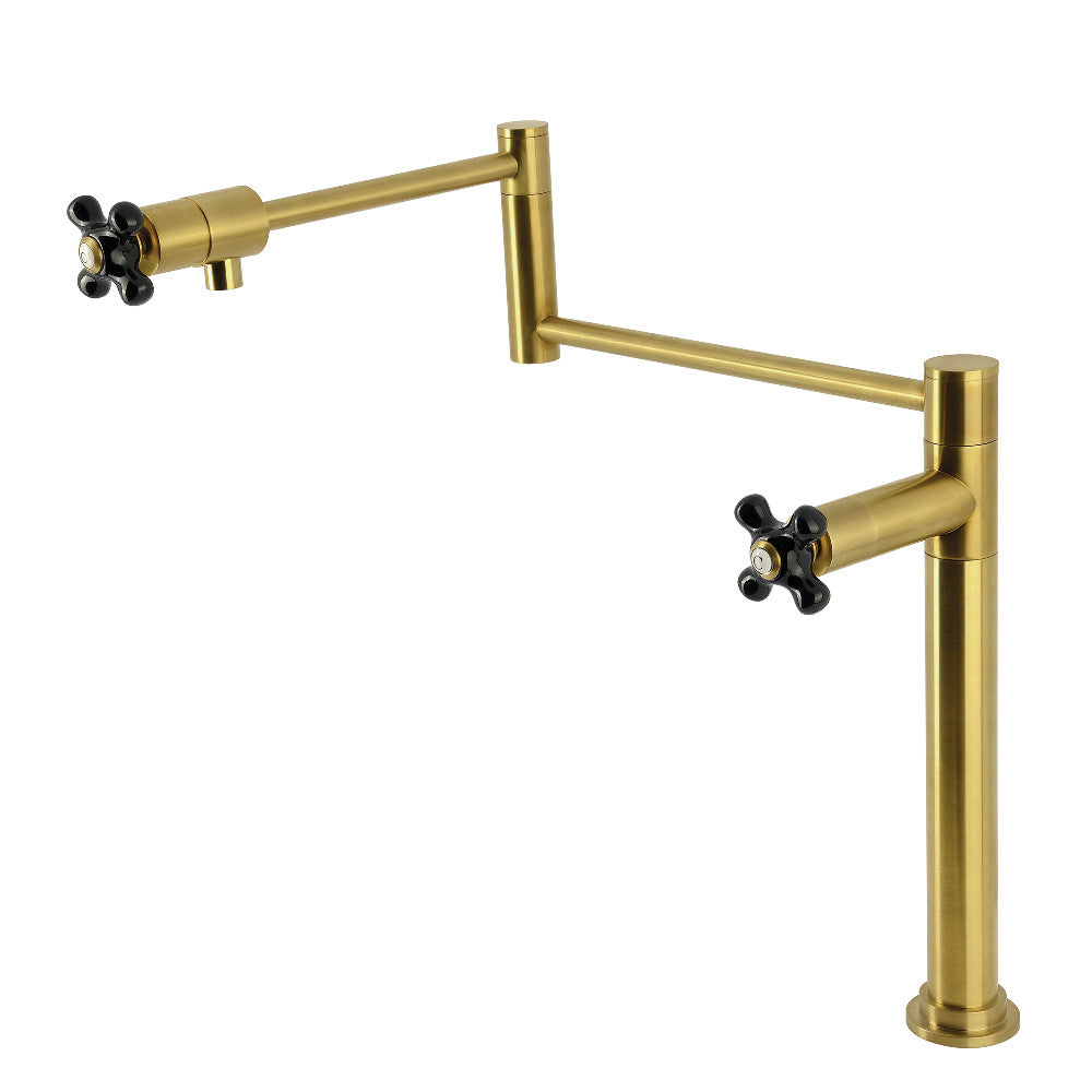 Kingston Brass KS4703PKX Duchess Deck Mount Pot Filler Faucet, Antique Brass with black porcelain handles