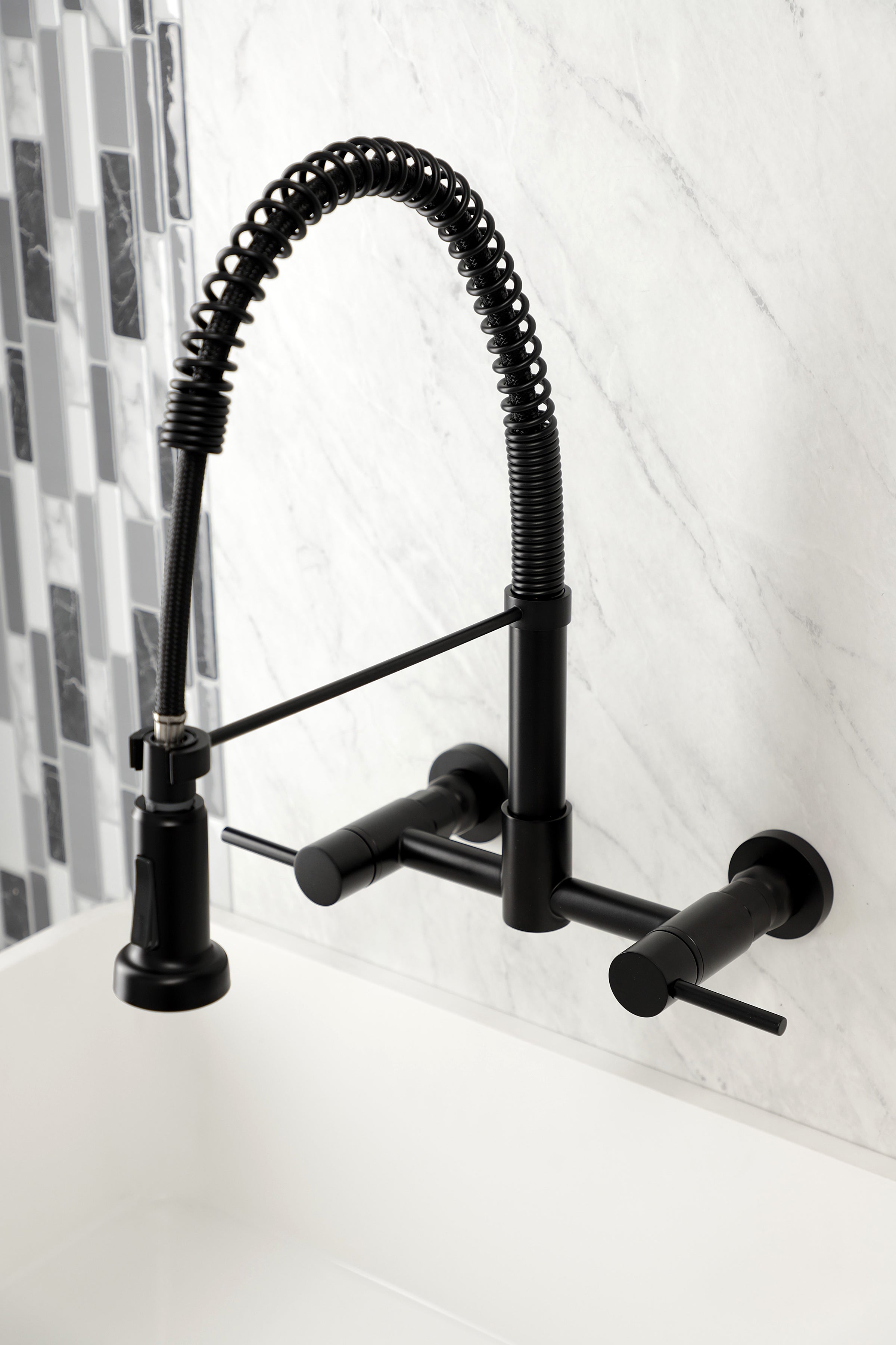 Gourmetier GS8187DL Concord Double-Handle Wall-Mount Pre-Rinse Bridge Kitchen Faucet, Brushed Brass