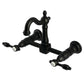 Kingston KS2443TAL Tudor Two-Handle Wall Mount Bridge Kitchen Faucet, Antique Brass in Matte Black finish