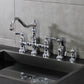 Kingston KS3277ALBS Restoration Bridge Kitchen Faucet with Brass Sprayer, Brushed Brass in a modern kitchen setting.