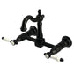 Kingston KS2443BPL Bel-Air Two-Handle Wall Mount Bridge Kitchen Faucet, Antique Brass with matte black finish.