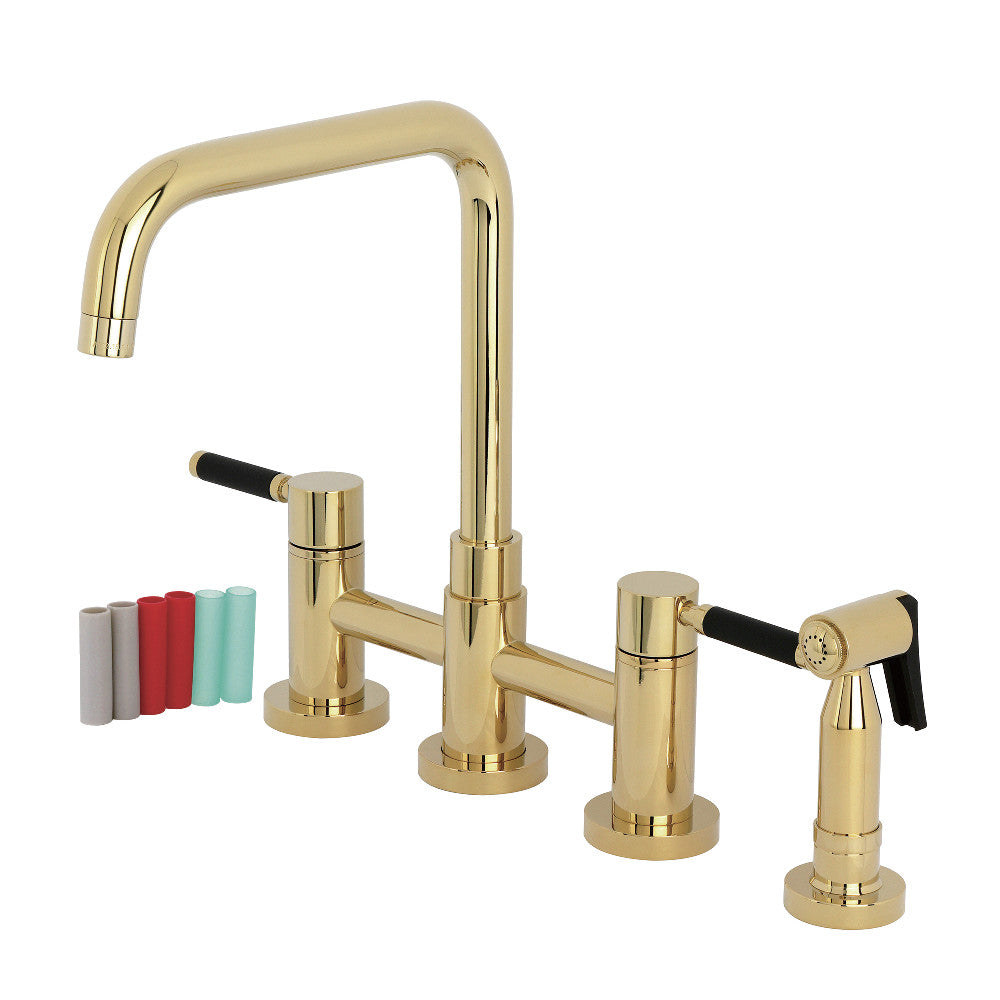 Kingston KS8287DKLBS Kaiser Bridge Kitchen Faucet with Brass Sprayer, Brushed Brass finish