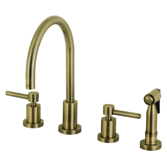 Kingston Brass KS8723DLBS Concord Double-Handle Widespread Kitchen Faucet with Brass Sprayer, Antique Brass