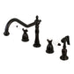 Kingston Brass KB1793BPLBS Bel-Air Double-Handle Widespread Kitchen Faucet with Brass Sprayer, Antique Brass.