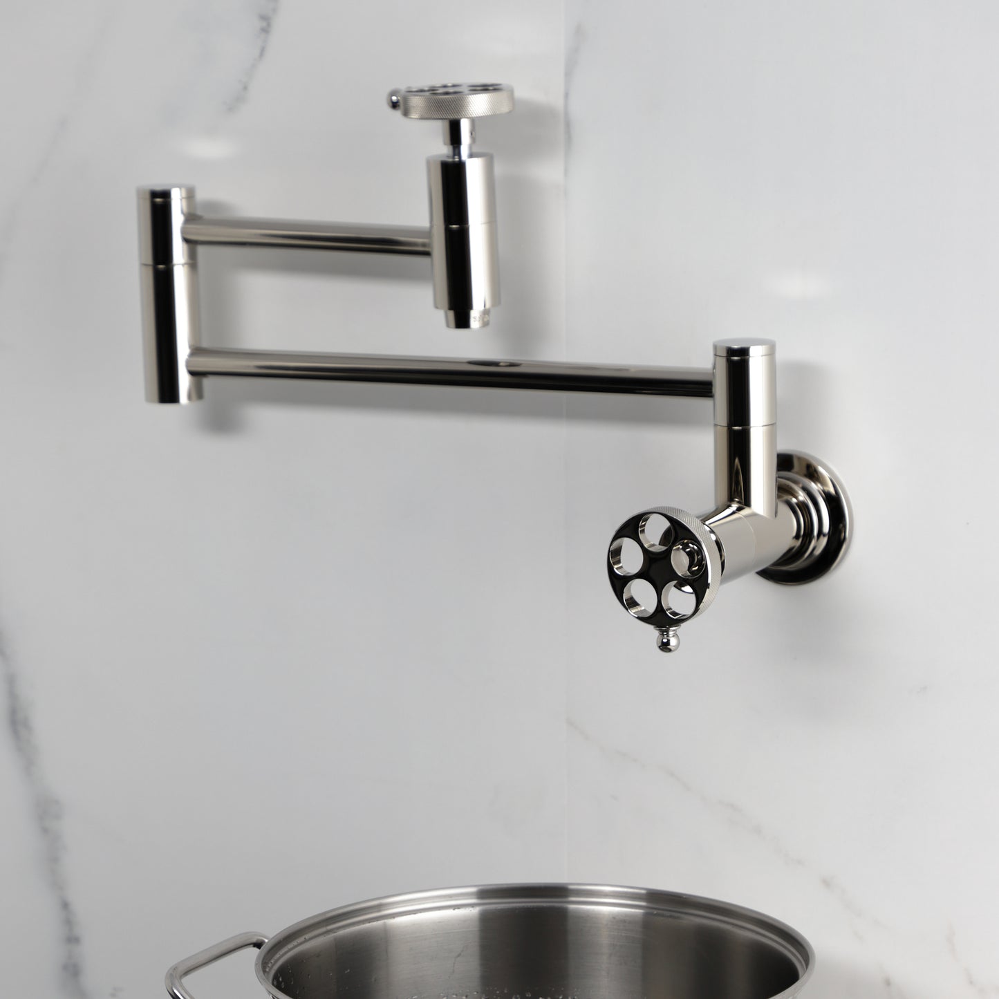 Kingston Brass KS8103RKZ Wendell Wall Mount Pot Filler Faucet with Knurled Handle, Antique Brass