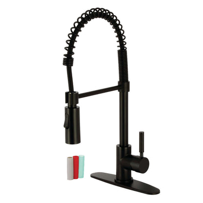 Kingston Brass LS8773DKL Kaiser Pre-Rinse Kitchen Faucet in matte black, showcasing ergonomic design and high-arching spout.