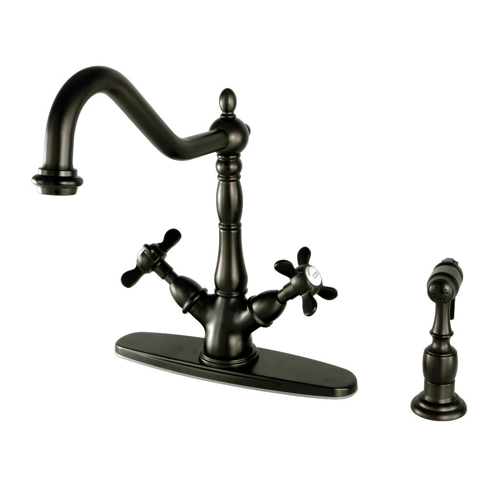 Kingston KS1238BEXBS Essex Two-Handle Kitchen Faucet with Brass Sprayer, Brushed Nickel in Oil Rubbed Bronze finish
