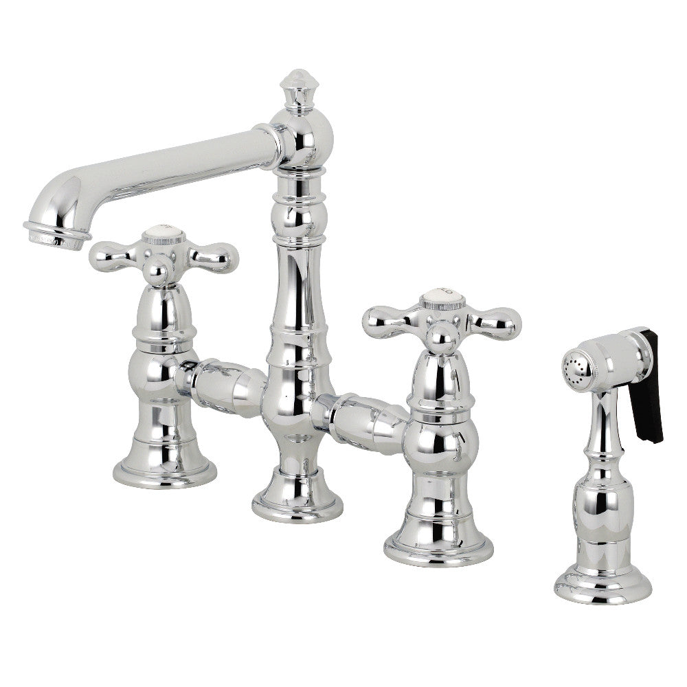 Kingston KS7277AXBS English Country Bridge Kitchen Faucet with Brass Sprayer, Brushed Brass