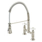 Gourmetier GS1273PX Heritage Double-Handle Deck-Mount Pre-Rinse Bridge Kitchen Faucet, Antique Brass in polished nickel finish.