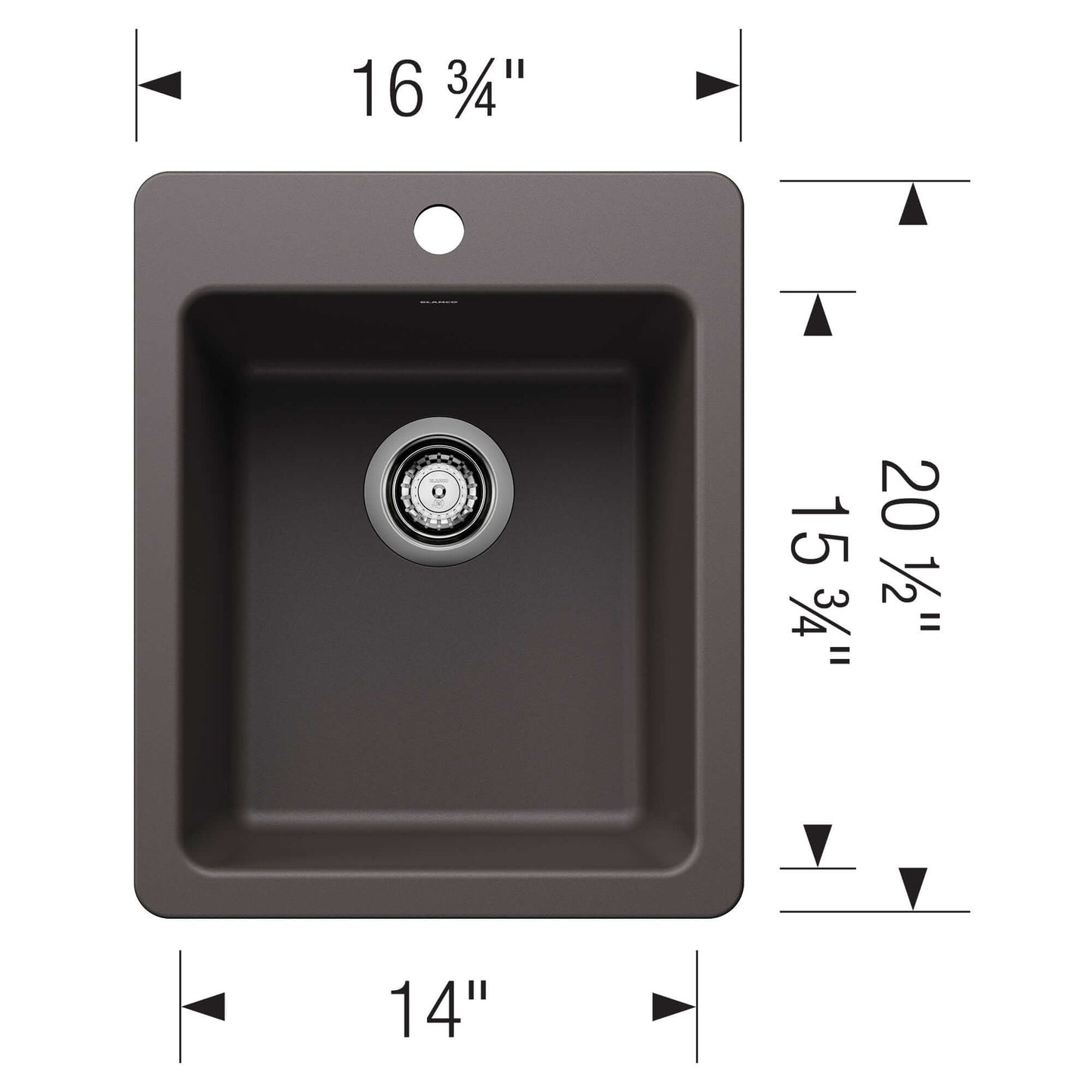 BLANCO Liven SILGRANIT 17" Dual Mount Bar Sink dimensions and design for compact spaces.