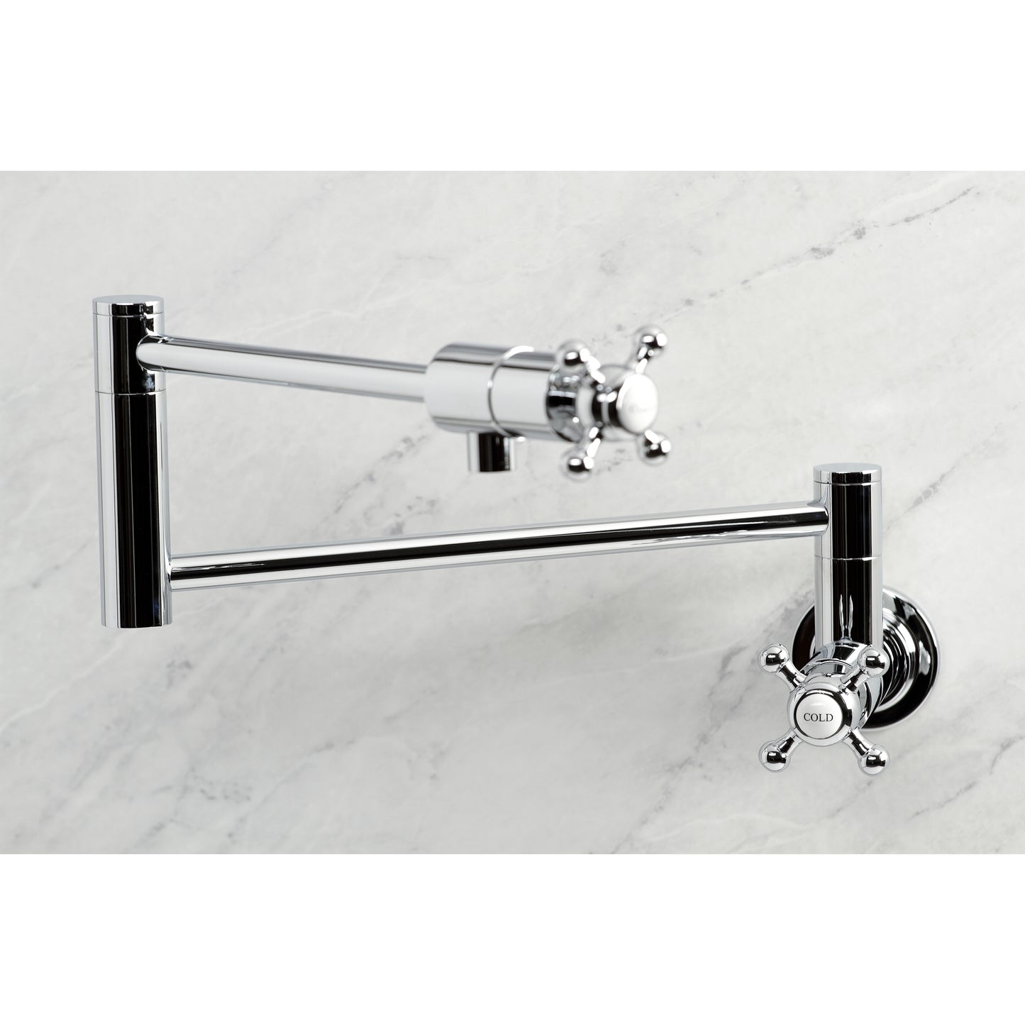 Kingston Brass KS4103BX Metropolitan Wall Mount Pot Filler Faucet, Antique Brass, chrome finish, foldable swing arms.