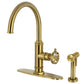 Kingston Brass KS2433RKX Webb Single-Handle Kitchen Faucet with Knurled Handle and Brass Side Sprayer, Antique Brass