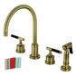 Kingston Brass KS8723CKLBS Kaiser Double-Handle Widespread Kitchen Faucet with Brass Sprayer, Antique Brass