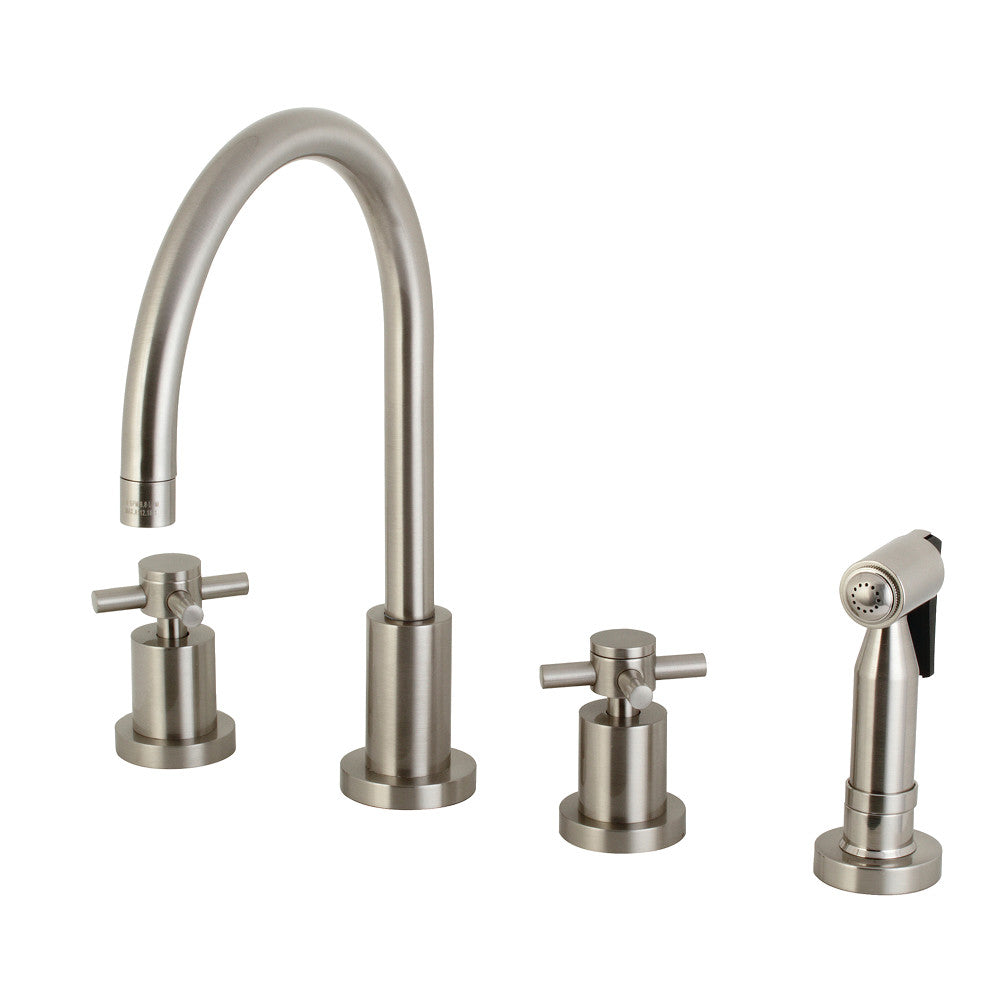 Kingston Brass KS8723DXBS Concord Double-Handle Widespread Kitchen Faucet with Brass Sprayer, Antique Brass