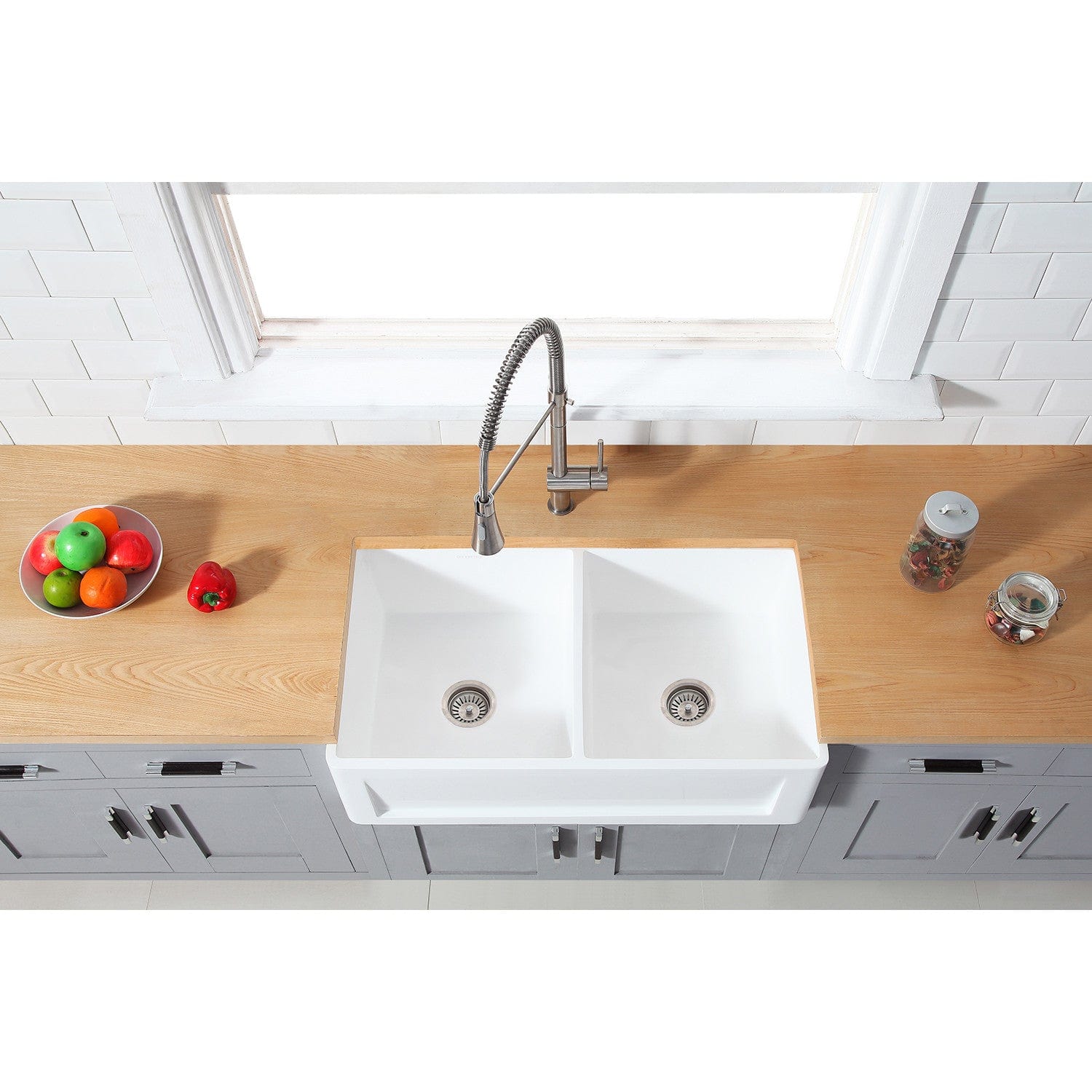 KINGSTON Brass Gourmetier 36" Solid Surface Farmhouse Kitchen Sink - Matte White