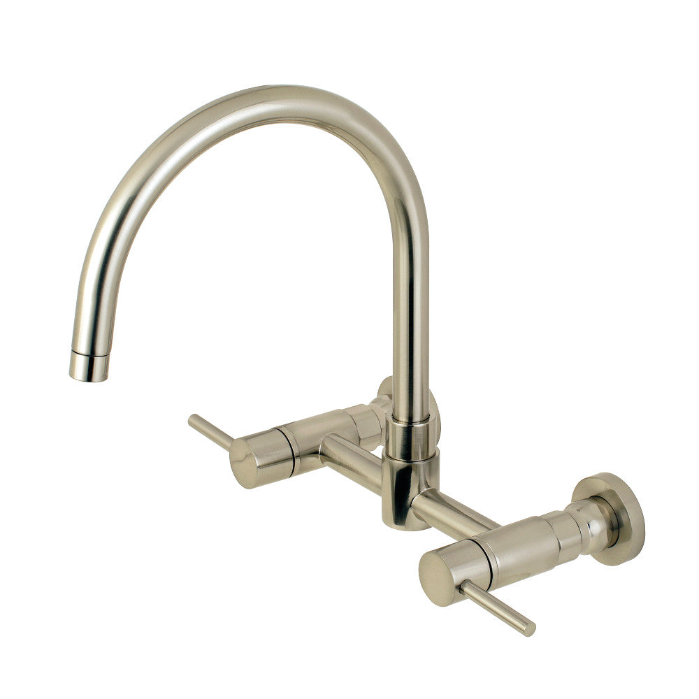 Kingston Brass KS8178DL Concord Wall Mount Bridge Kitchen Faucet with elevated gooseneck design and durable construction.