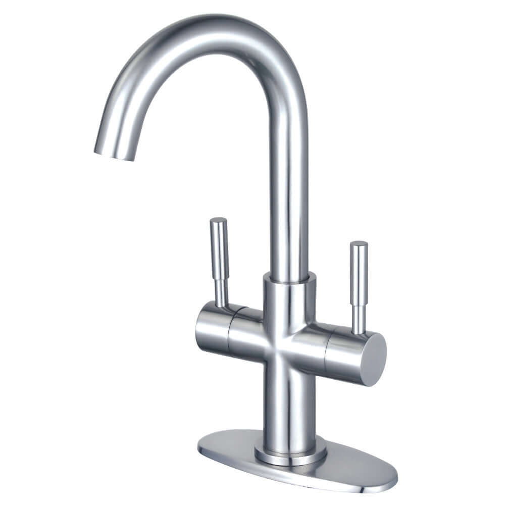 Kingston Brass LS8553DL Concord Double-Handle Bar Faucet, Brushed Brass with high spout for easy use.