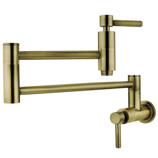 Kingston Brass KS8103DL Concord Wall Mount Pot Filler Faucet, Antique Brass with foldable swing arms design.