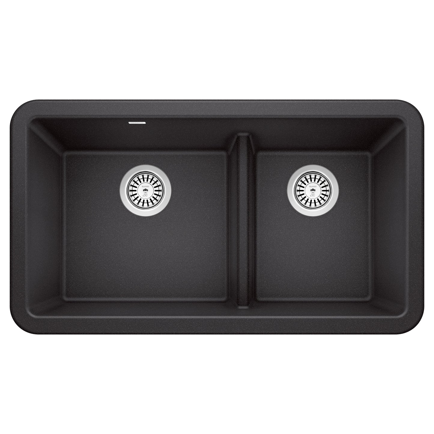 BLANCO Ikon SILGRANIT 33" Double Bowl Apron-Front Farmhouse Sink with Low Divide top view.