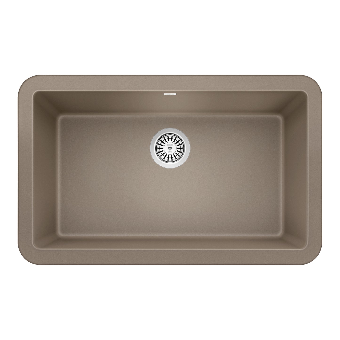 BLANCO Ikon SILGRANIT 30" Single Bowl Apron-Front Farmhouse Sink in a neutral color with centered drain.