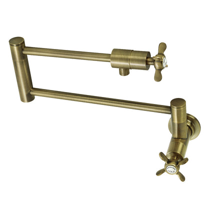 Kingston Brass KS4103BEX Essex Wall Mount Pot Filler Faucet, Antique Brass with foldable swing arms