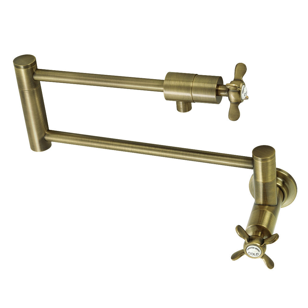 Kingston Brass KS4103BEX Essex Wall Mount Pot Filler Faucet, Antique Brass with foldable swing arms