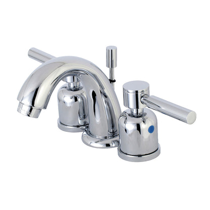 Kingston Brass KB8918DL Concord Widespread Bathroom Faucet left side view with sleek low-profile design and chrome finish.