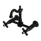 Kingston KS2443PKX Duchess Two-Handle Wall Mount Bridge Kitchen Faucet, Antique Brass in matte black finish