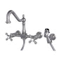 Kingston KS1243AXBS Heritage Two-Handle Wall Mount Bridge Kitchen Faucet with Brass Sprayer, Antique Brass