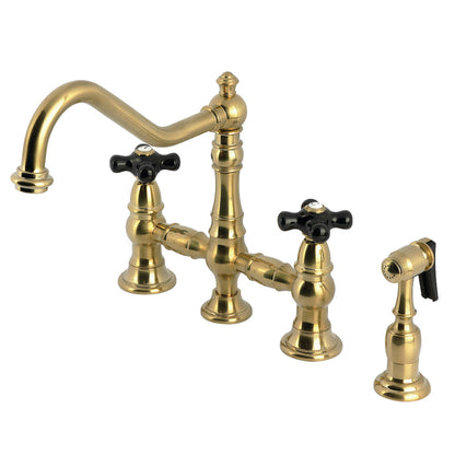 Kingston KS3277PKXBS Duchess Bridge Kitchen Faucet with Brass Sprayer, Brushed Brass