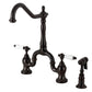 Kingston KS7753PLBS English Country Bridge Kitchen Faucet with Brass Sprayer, Antique Brass, traditional design.